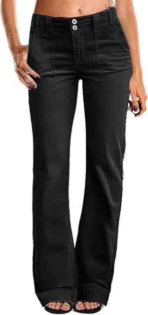 Flamingals Women's Wide Leg Pants for Women Mid Waist Dress Flare Straight Leg Corduroy Pants Workout Jeans Trendy