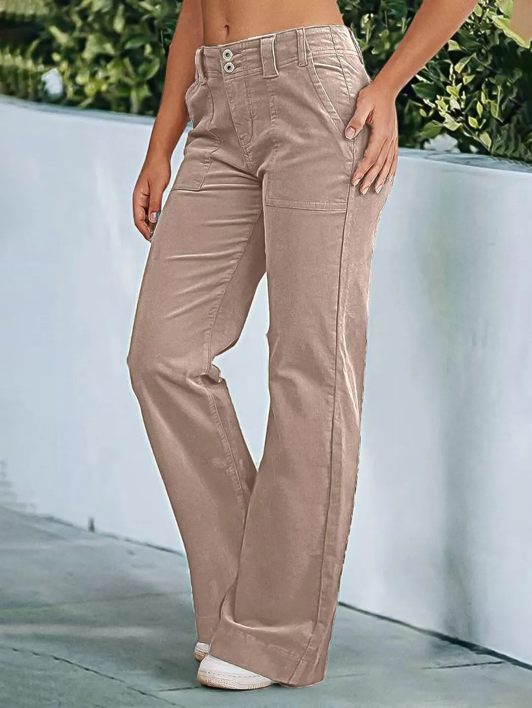 Flamingals Women's Wide Leg Pants for Women Mid Waist Dress Flare Straight Leg Corduroy Pants Workout Jeans Trendy