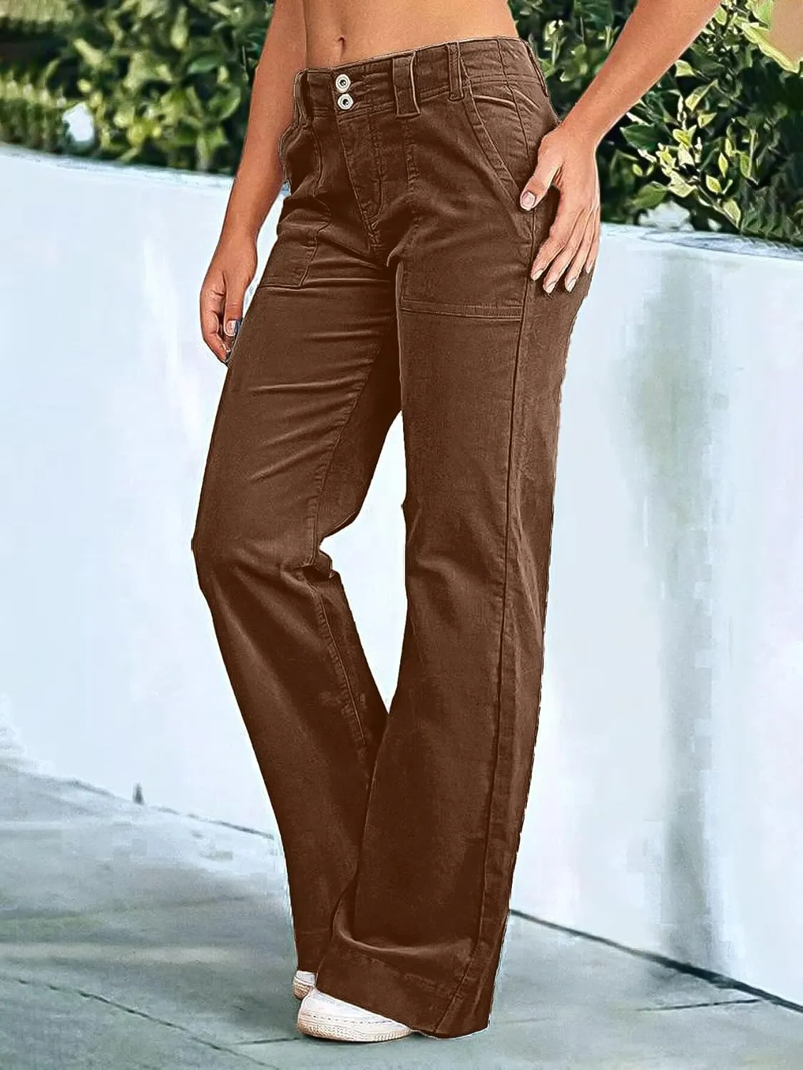 Flamingals Women's Wide Leg Pants for Women Mid Waist Dress Flare Straight Leg Corduroy Pants Workout Jeans Trendy