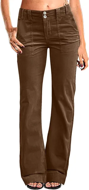 Flamingals Women's Wide Leg Pants for Women Mid Waist Dress Flare Straight Leg Corduroy Pants Workout Jeans Trendy