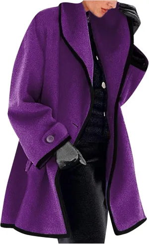 FLITAY Women's Winter Wool Blend Coat Casual Hooded Button Down Overcoat Solid Color Fashion Trench Coat