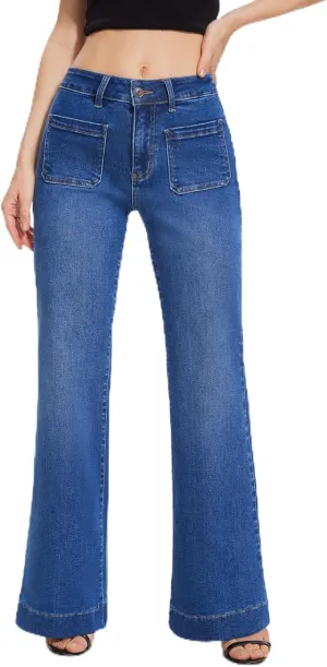 FLYING BANANA Women's Flare High Waisted Bell Bottom Wide Leg Jeans Baggy Stretch Trendy Denim with Pockets