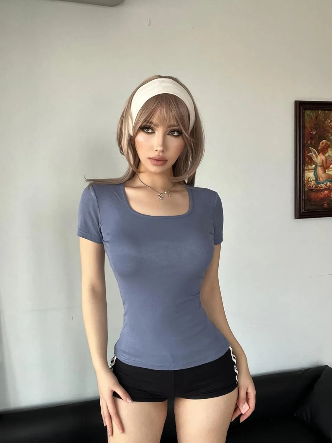 FMNNNN 5 Pack Short Sleeve for Womens Square Neck T Shirts Fashion Casual Basic Tops Tees Summer Outfits Clothes 2025