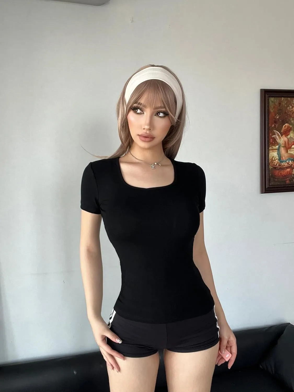 FMNNNN 5 Pack Short Sleeve for Womens Square Neck T Shirts Fashion Casual Basic Tops Tees Summer Outfits Clothes 2025