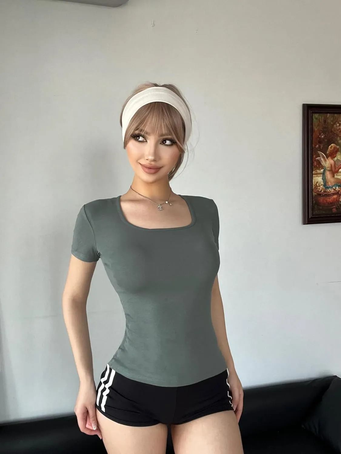 FMNNNN 5 Pack Short Sleeve for Womens Square Neck T Shirts Fashion Casual Basic Tops Tees Summer Outfits Clothes 2025