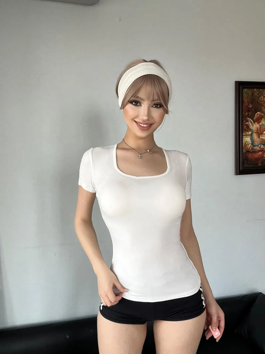 FMNNNN 5 Pack Short Sleeve for Womens Square Neck T Shirts Fashion Casual Basic Tops Tees Summer Outfits Clothes 2025