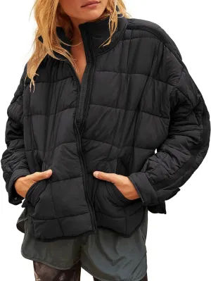 Gacaky Women's Baggy Lightweight Zip Puffer Jacket Warm Winter Down Coat with Pockets