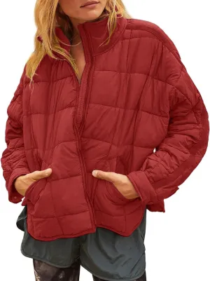 Gacaky Women's Baggy Lightweight Zip Puffer Jacket Warm Winter Down Coat with Pockets