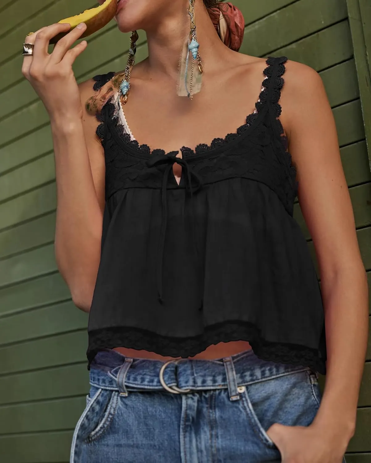 Gacaky Womens Summer Boho Lace Tank Top Casual Beach Vacation Y2k Tops Fashion Crop Tops Clothes 2025