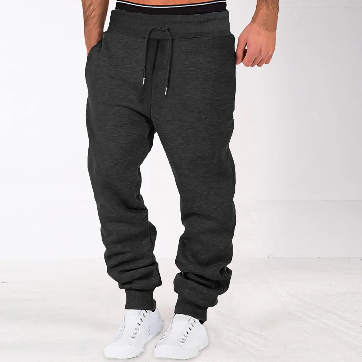 GIERIDUC Joggers Pants for Men with Pockets Mens Jogger Fleece Sweatpants Dress Pants for Short Men Light Blue Trousers Mens