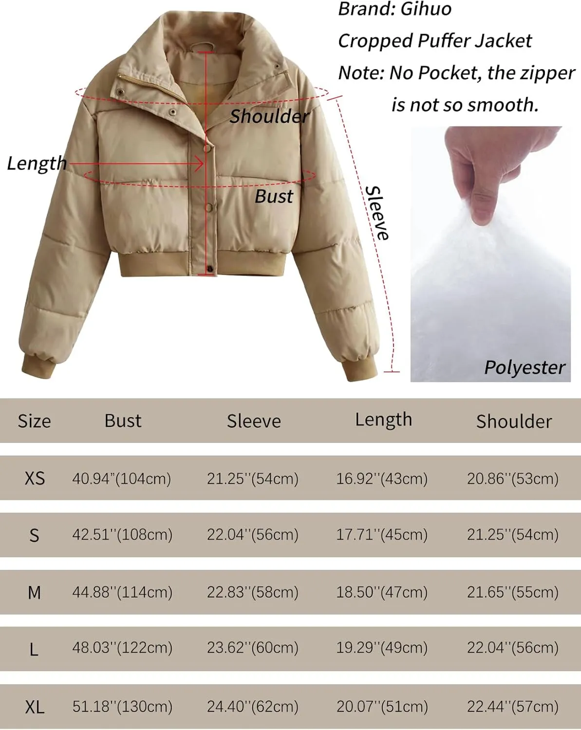 Gihuo Women' s Cropped Puffer Jacket Padded Long Sleeve Bubble Coats Winter Warm Puffy Outerwear