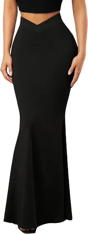 GORGLITTER Women's Casual High Waist Bodycon Maxi Skirt Elastic Waistband Long Mermaid Skirts