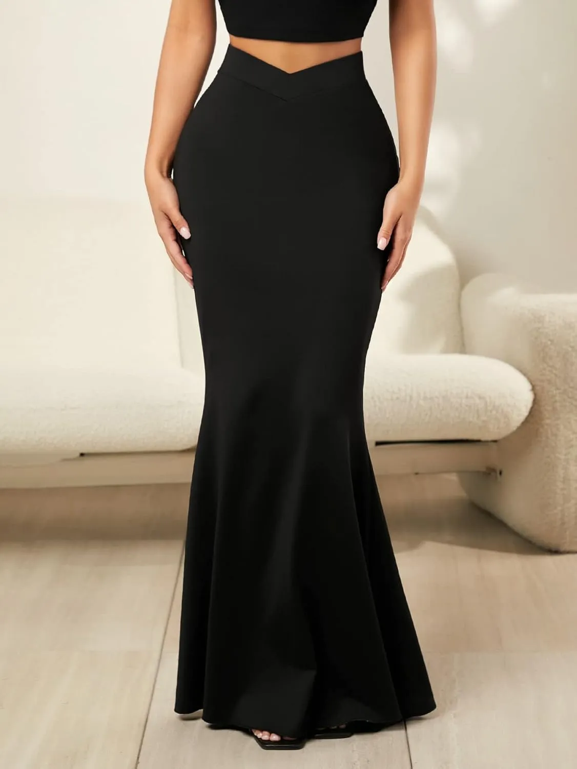 GORGLITTER Women's Casual High Waist Bodycon Maxi Skirt Elastic Waistband Long Mermaid Skirts
