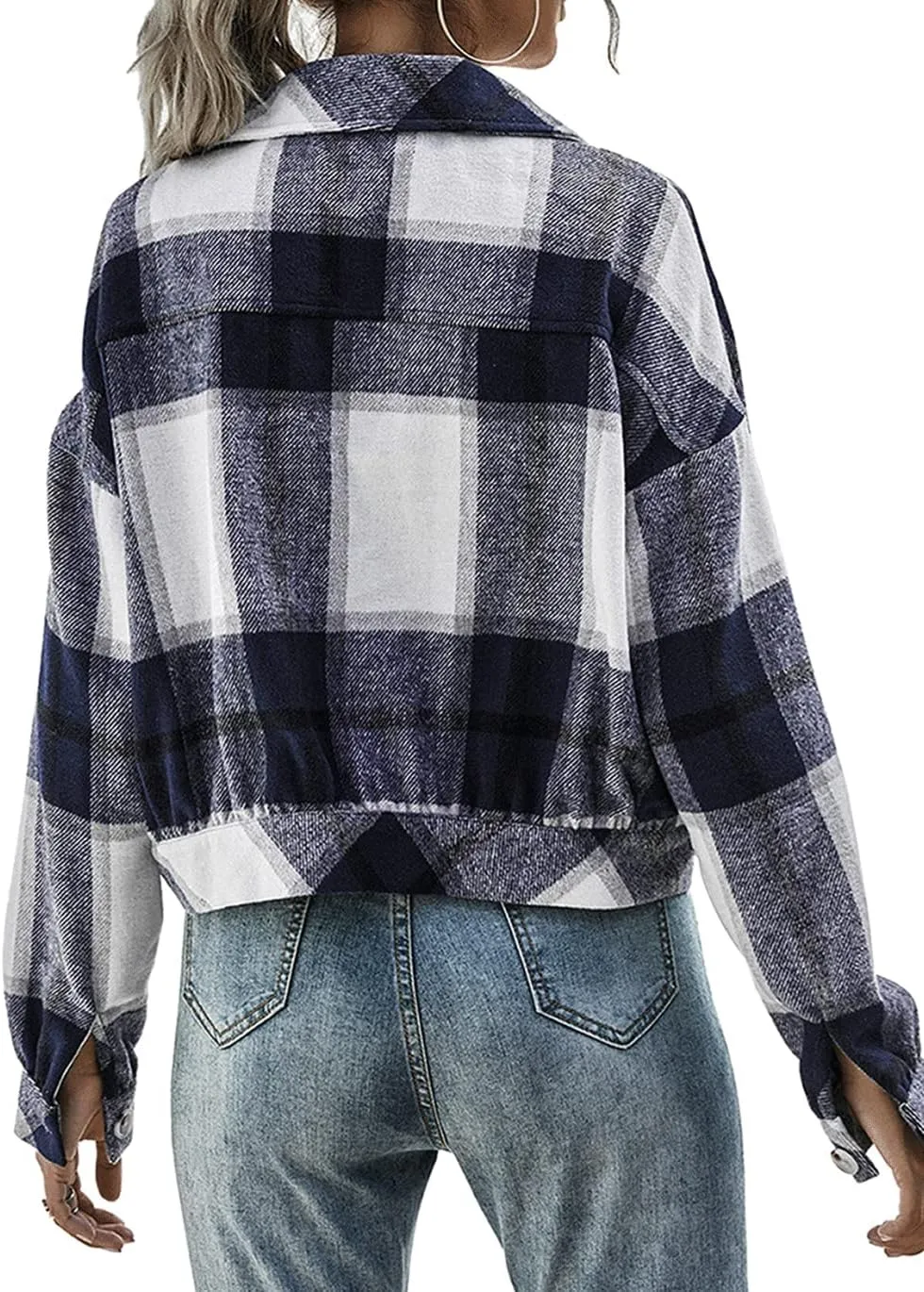 Haellun Womens Wool Blend Plaid Flannel Button Down Shirts Jacket Shacket Coats