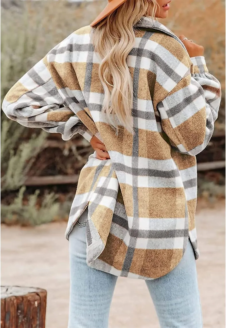 Haellun Womens Wool Blend Plaid Flannel Button Down Shirts Jacket Shacket Coats