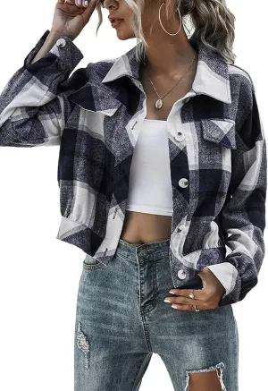 Haellun Womens Wool Blend Plaid Flannel Button Down Shirts Jacket Shacket Coats