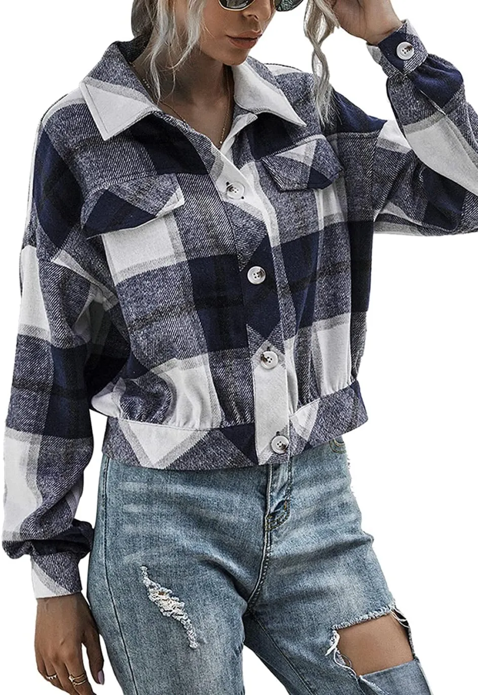 Haellun Womens Wool Blend Plaid Flannel Button Down Shirts Jacket Shacket Coats