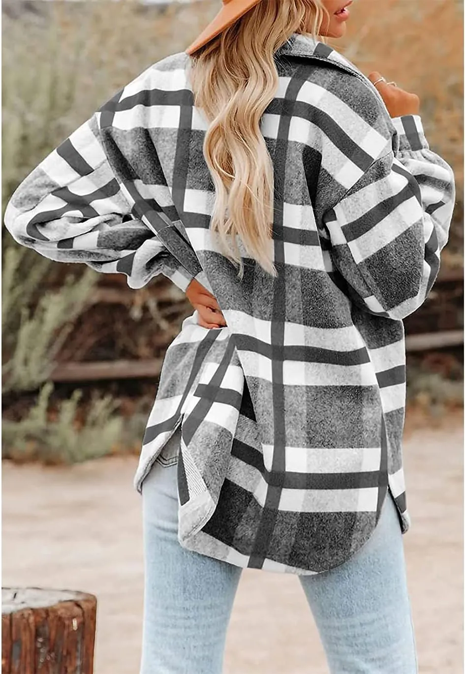 Haellun Womens Wool Blend Plaid Flannel Button Down Shirts Jacket Shacket Coats