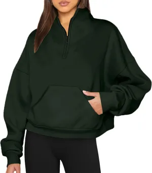 Half Zip Sweatshirt Women Pullover Long Sleeve Tops Fall 2024 Hoodies Y2K Solid Color Clothes With Pockets