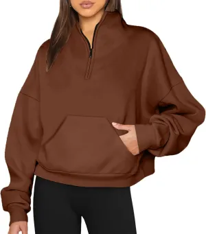 Half Zip Sweatshirt Women Pullover Long Sleeve Tops Fall 2024 Hoodies Y2K Solid Color Clothes With Pockets