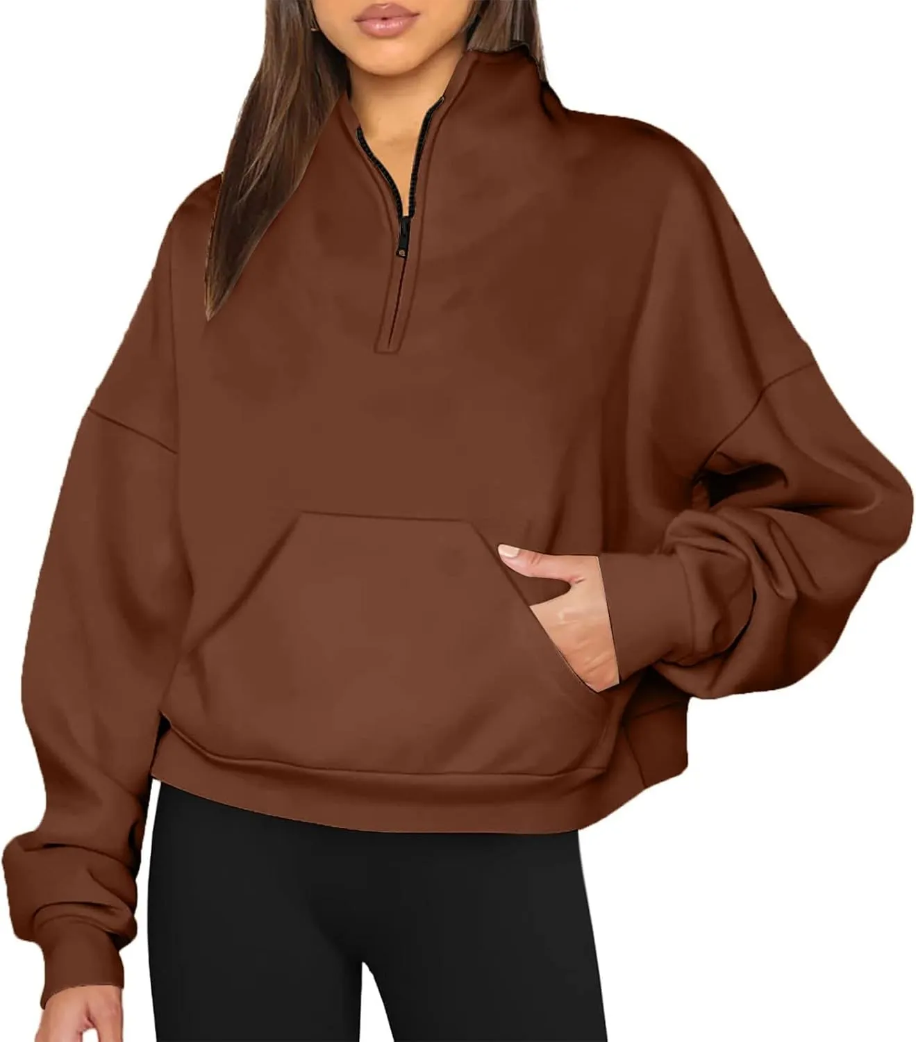 Half Zip Sweatshirt Women Pullover Long Sleeve Tops Fall 2024 Hoodies Y2K Solid Color Clothes With Pockets