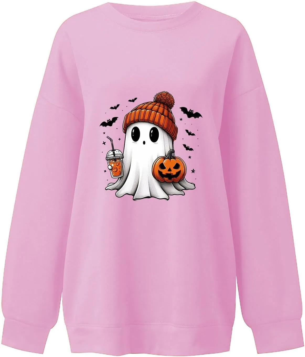 Halloween Sweatshirts for Women Long Sleeve Crewneck Cute Spooky Pullover Tops Oversized Halloween Ghost Shirt