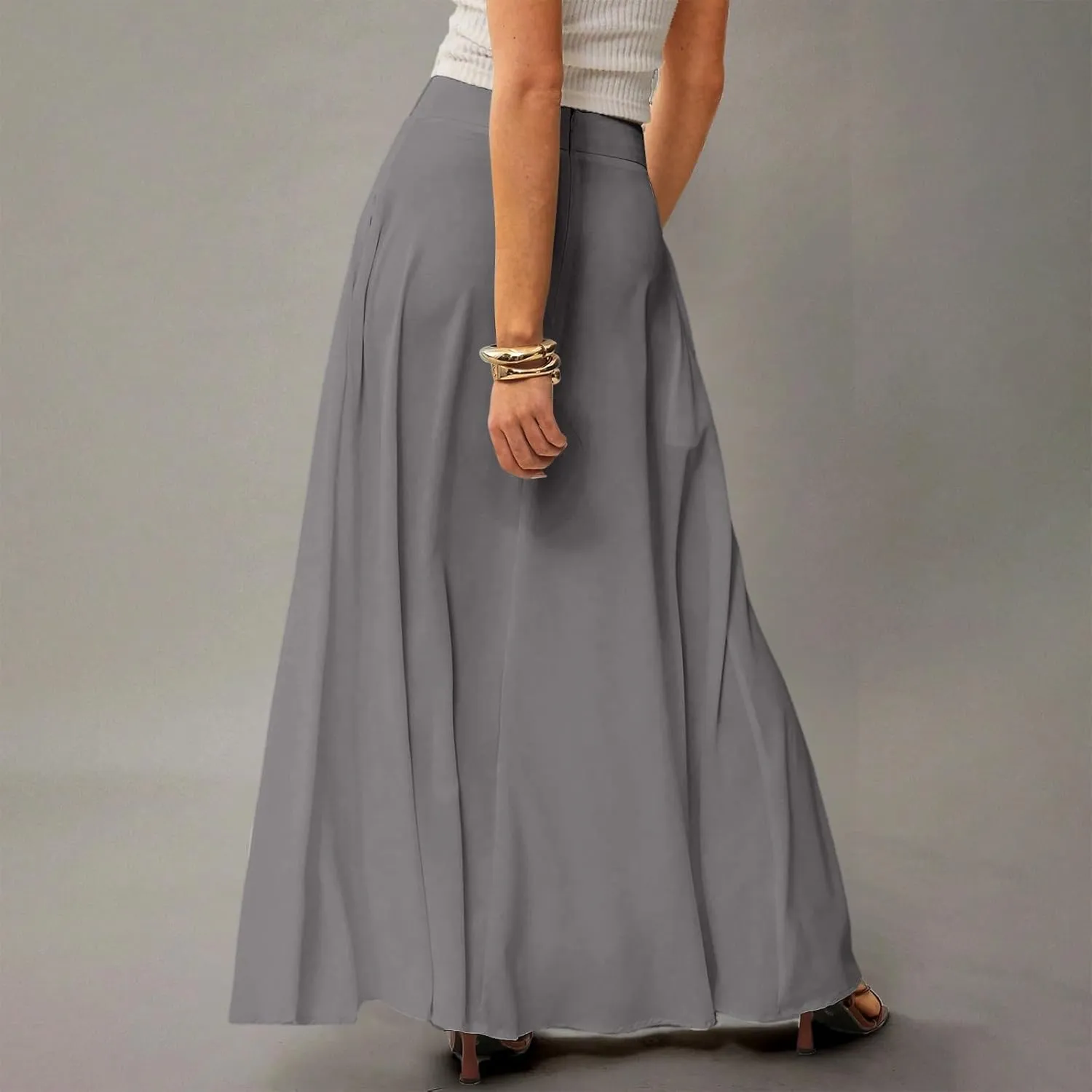 HAVUITYY Women's 2025 Bohemian Long Skirts Casual Solid Color Flowy High Waist A Line Summer Maxi Skirts for Women
