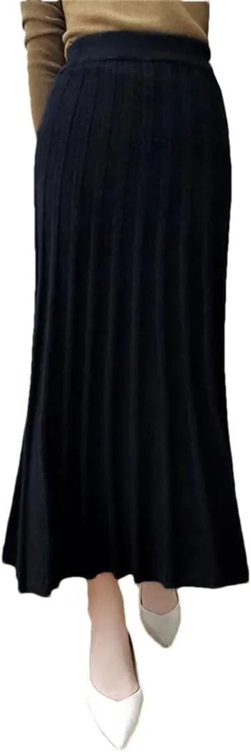 Hdhdeueh Women's High Waist Pleated Skirt Wool Elegant Thick A-Line Midi Skirts