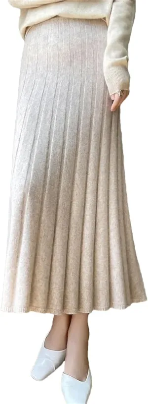 Hdhdeueh Women's High Waist Pleated Skirt Wool Elegant Thick A-Line Midi Skirts