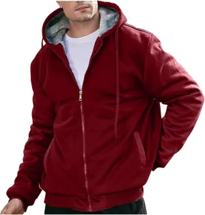 Heavyweight Fleece Hoodies for Men Full Zip Thick Sherpa Lined Sweatshirt Winter Warm Contrast Jackets with Pockets