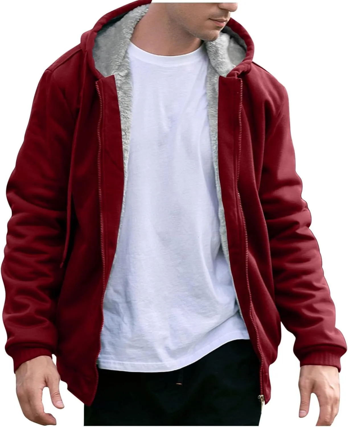 Heavyweight Fleece Hoodies for Men Full Zip Thick Sherpa Lined Sweatshirt Winter Warm Contrast Jackets with Pockets