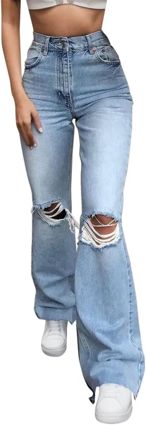 High Waisted Ripped Jeans for Women Skinny Trendy Butt Lifting Boyfriends Denim Pants Streetwear Destroyed Trousers