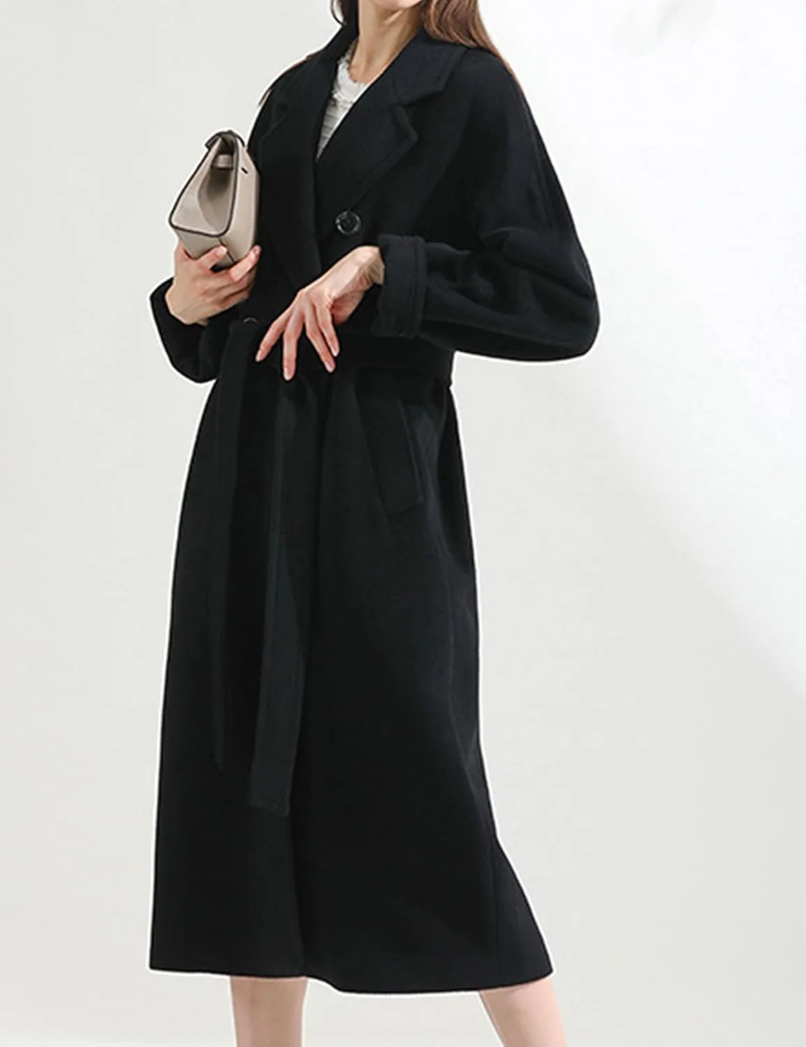 Himosyber Women Wool Blend Pea Coat Camel Notched Collar Double Breasted Outerwear Jacket