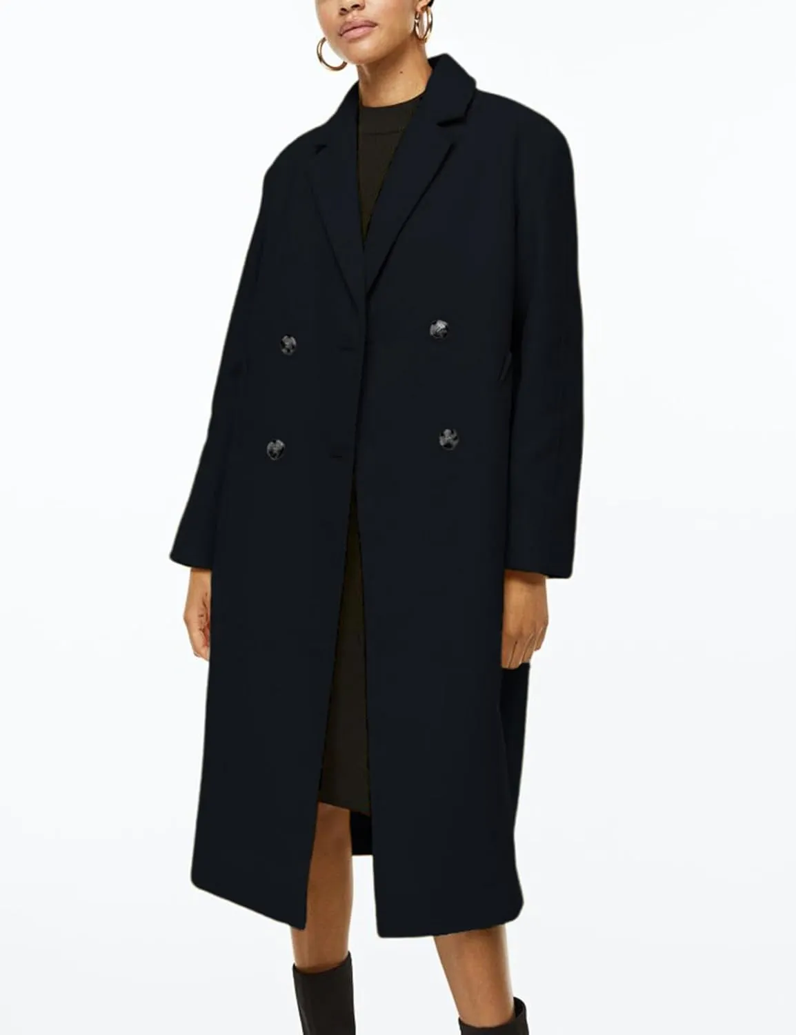 Himosyber Women Wool Blend Pea Coat Camel Notched Collar Double Breasted Outerwear Jacket