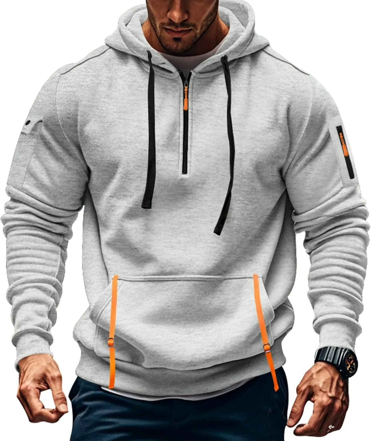 Hoodies for Men Collar Drawstring Hoodies Pullover Casual Long Sleeve Athletic Sweatshirts 2024