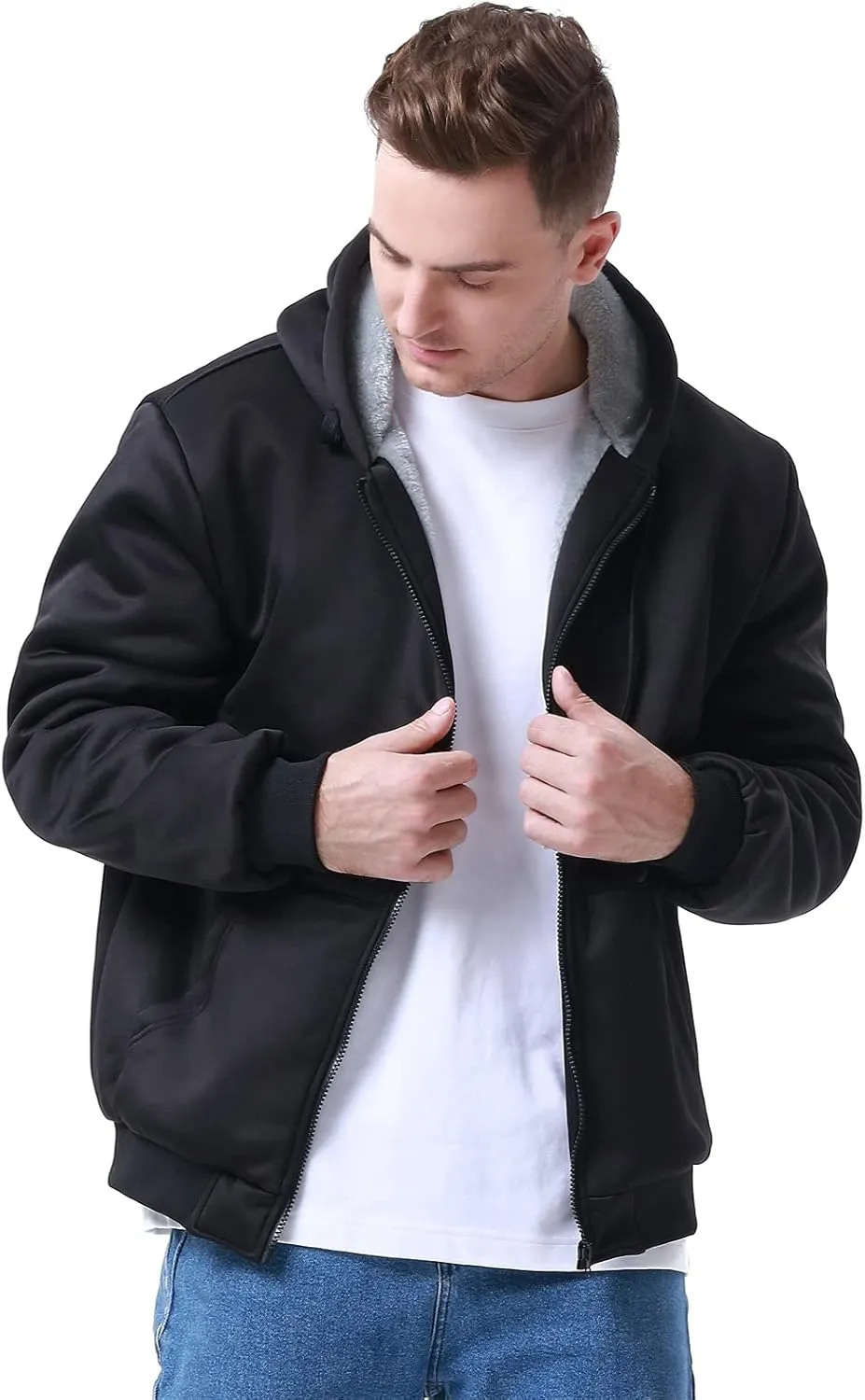 Hoodies for Men Full Zip Up Fleece Warm Jackets Thick Coats Heavyweight Sweatershirts