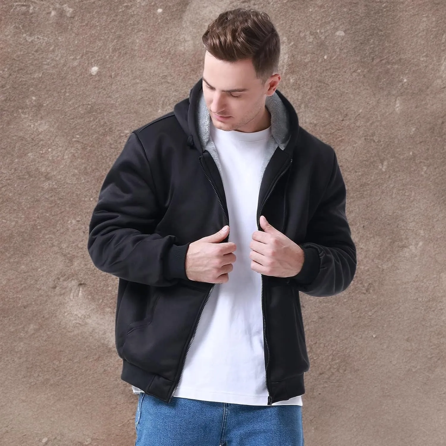 Hoodies for Men Full Zip Up Fleece Warm Jackets Thick Coats Heavyweight Sweatershirts