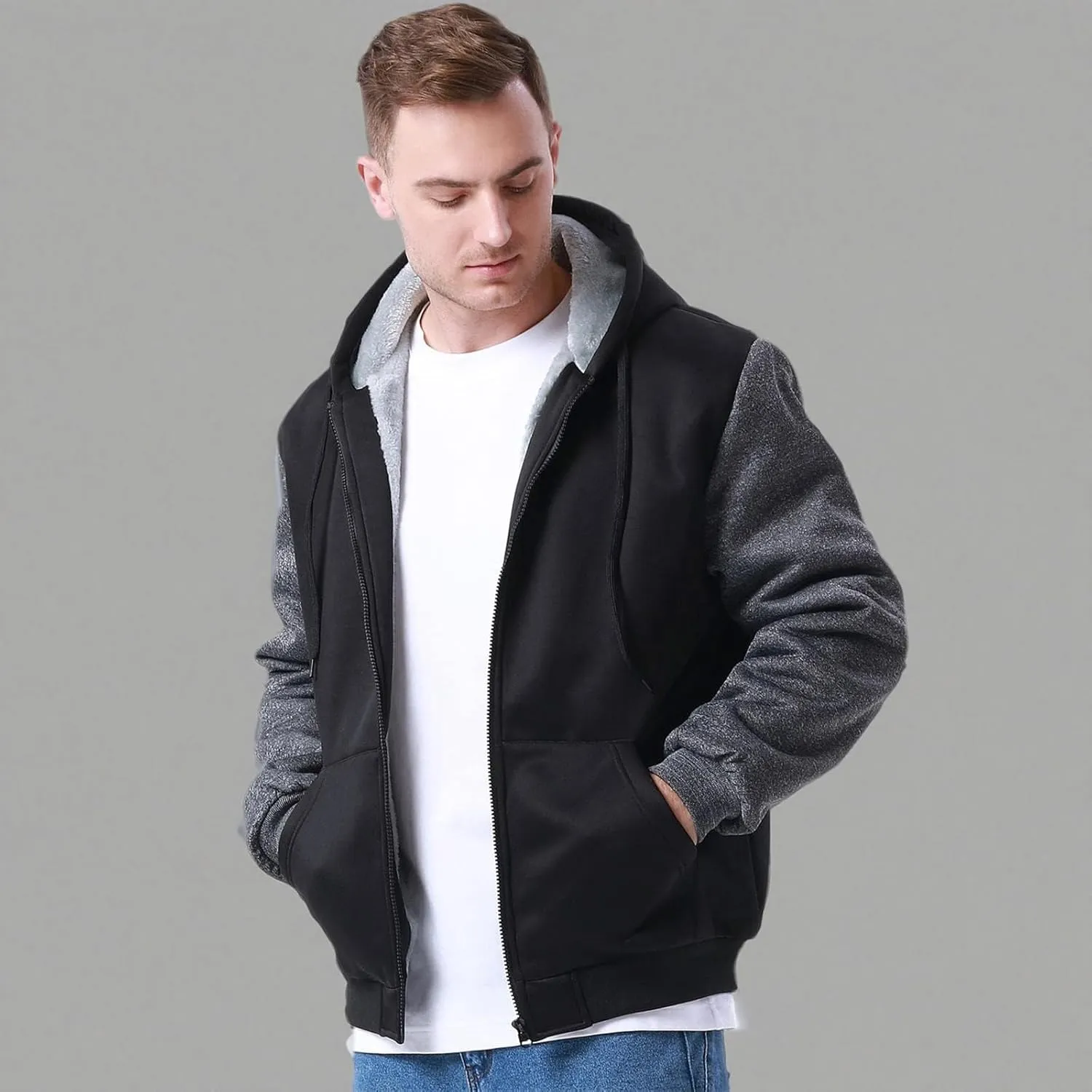 Hoodies for Men Full Zip Up Fleece Warm Jackets Thick Coats Heavyweight Sweatershirts
