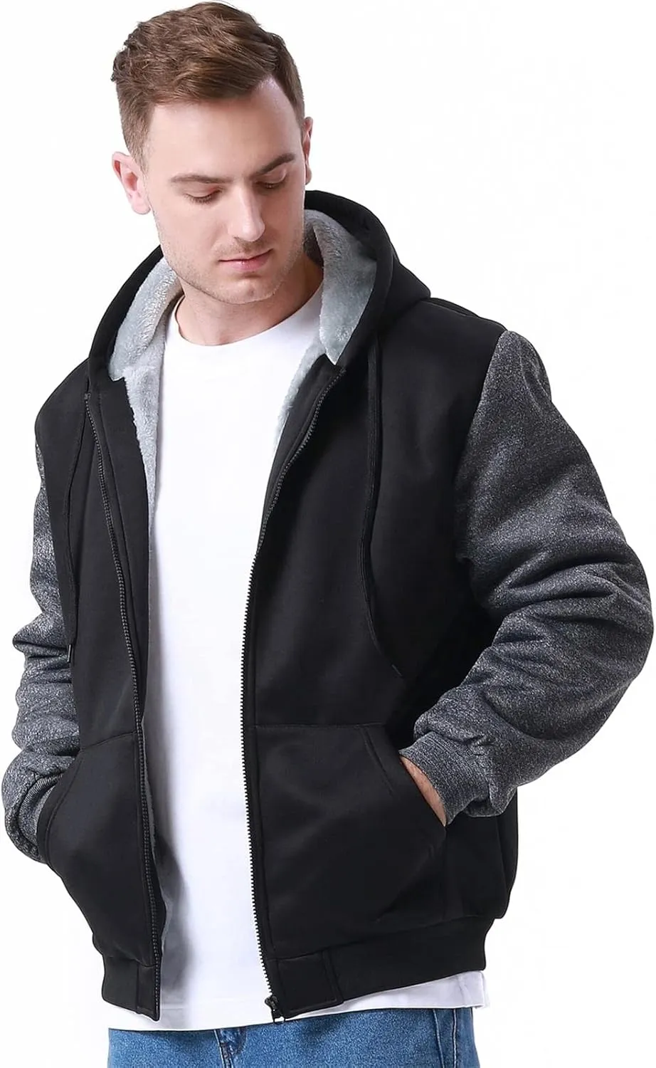 Hoodies for Men Full Zip Up Fleece Warm Jackets Thick Coats Heavyweight Sweatershirts