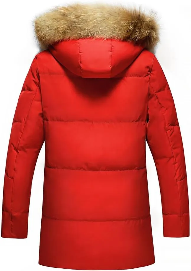 HZCX FASHION Men's Fur Collar Hooded Warm Fleece Lined Down Jackets And Coats