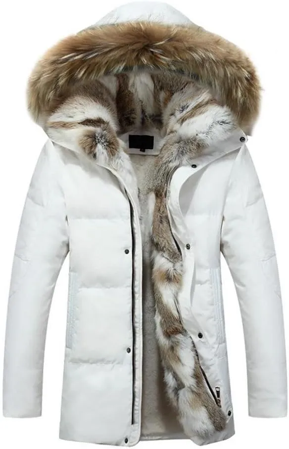 HZCX FASHION Men's Fur Collar Hooded Warm Fleece Lined Down Jackets And Coats