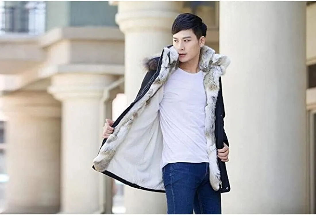 HZCX FASHION Men's Fur Collar Hooded Warm Fleece Lined Down Jackets And Coats