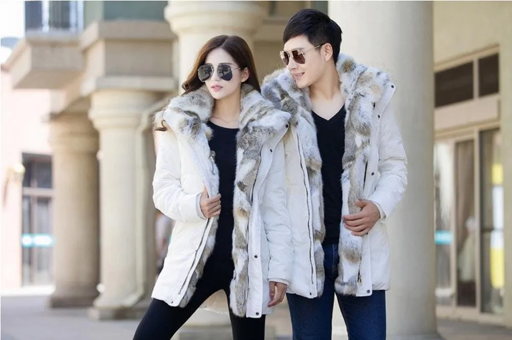 HZCX FASHION Men's Fur Collar Hooded Warm Fleece Lined Down Jackets And Coats