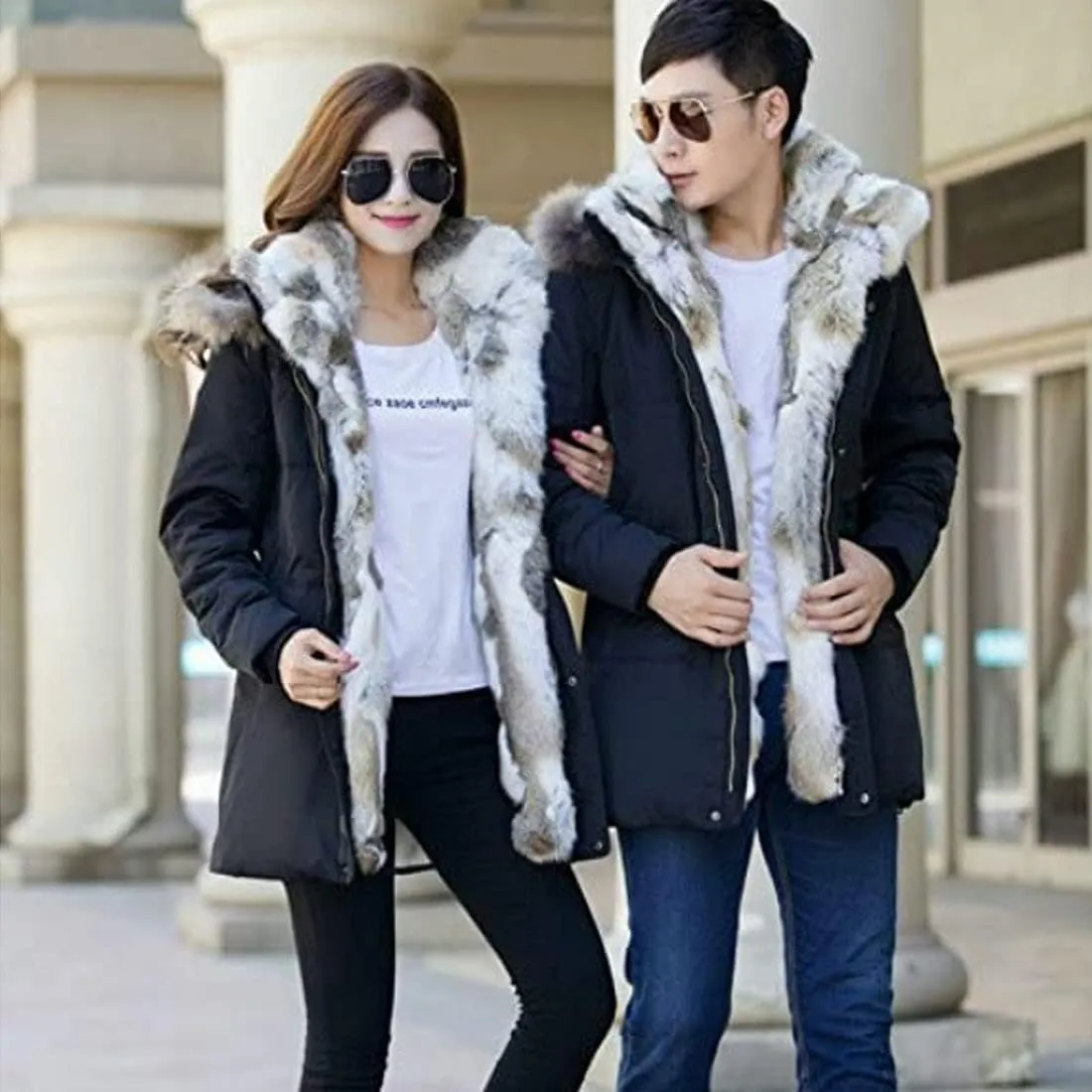 HZCX FASHION Men's Fur Collar Hooded Warm Fleece Lined Down Jackets And Coats