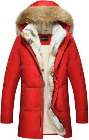 HZCX FASHION Men's Fur Collar Hooded Warm Fleece Lined Down Jackets And Coats