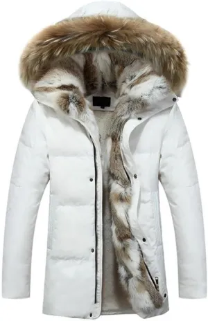 HZCX FASHION Men's Fur Collar Hooded Warm Fleece Lined Down Jackets And Coats