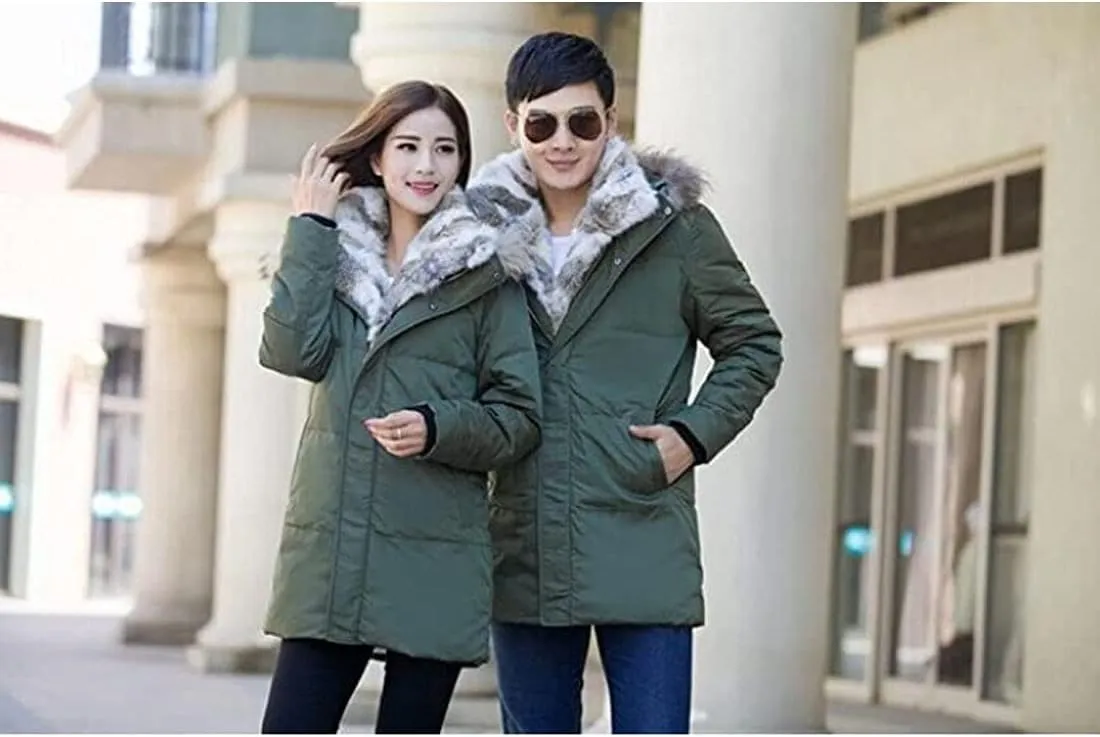 HZCX FASHION Men's Fur Collar Hooded Warm Fleece Lined Down Jackets And Coats