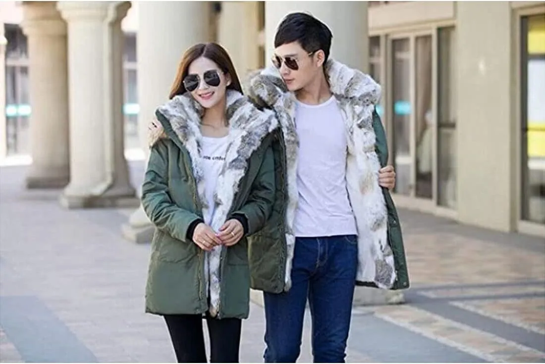 HZCX FASHION Men's Fur Collar Hooded Warm Fleece Lined Down Jackets And Coats