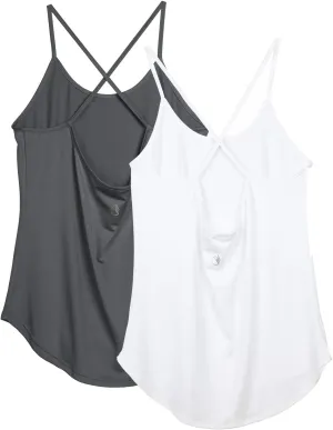 icyzone Workout Tank Tops for Women - Athletic Yoga Tops Open Back Strappy Running Shirts (Pack of 2)