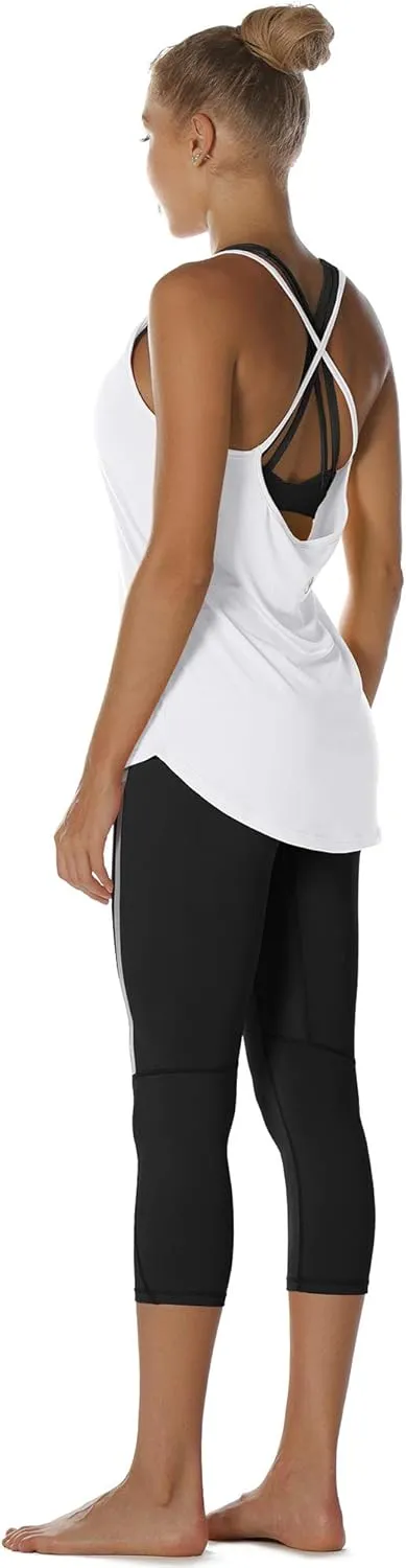 icyzone Workout Tank Tops for Women - Athletic Yoga Tops Open Back Strappy Running Shirts (Pack of 2)